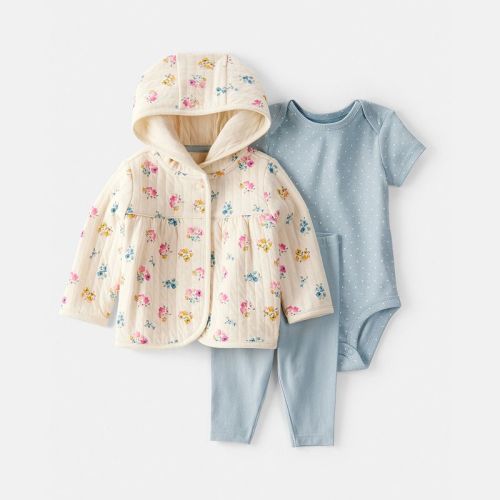 Baby Girl Carter's 3-pc. Floral Quilted Jacket, Bodysuit & Legging Set