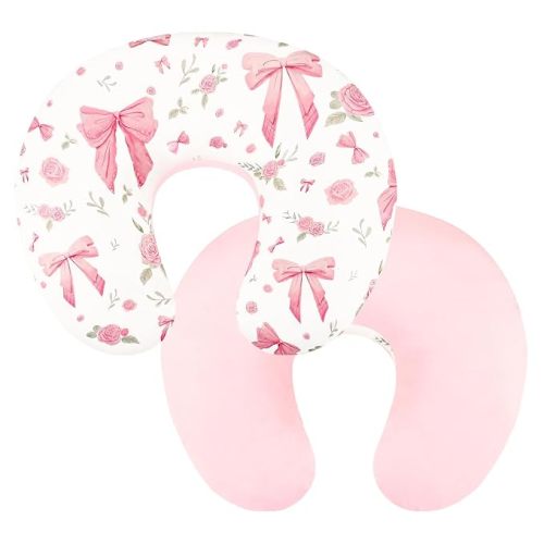 Nursing Pillow Cover, Ultra Soft Breastfeeding Pillow Covers for Newborn Baby Boys and Girls, Easy Removal and Machine Washable Slipcover, 1 Pillowcase Only (Pink Rose)