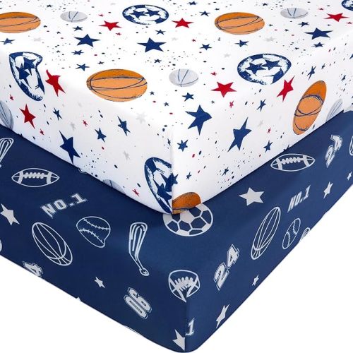 Pack and Play Sheets for Boys, 2-Pack Blue ROCKET