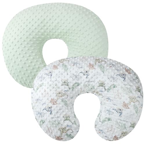 Dot Nursing Pillow Cover Set 2 Pack Nursing Pillow Slipcovers | Ultra Soft BreathableCompatible with Boppy Pillow,Standard Pillow for Baby Boy Girl Light Green Dinosaur