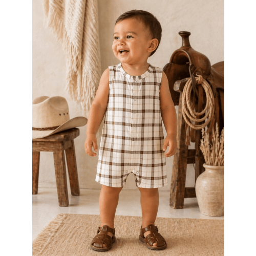 Western Cowboy Homestead Plaid Bamboo Baby Romper | Soft & Breathable – SpearmintLOVE