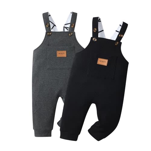 Acekoy Baby Boy Bib Overalls Button Suspender Pants Plain Romper Loose Jumpsuit Solid Straps Trousers