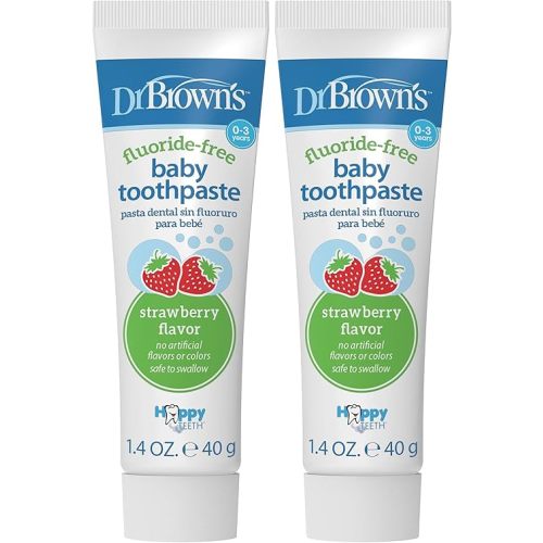 Dr. Brown's Fluoride-Free Baby Toothpaste, Infant and Toddler Oral Care, 1.4oz/40g, 0-3 Years, Strawberry, 2-Pack