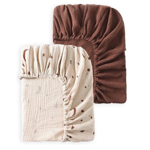 Baby Crib Sheets 2 PCS, 100% Organic Cotton Crib Sheet for Standard Crib Mattress(52”x 28”), Fitted and Soft Breathable Muslin Crib Mattress Sheet for Girl and Boy (Star, Brown)