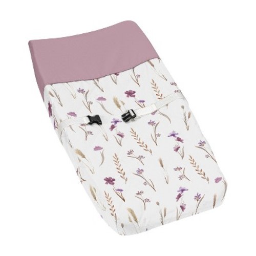 Sweet Jojo Designs Girl Changing Pad Cover Watercolor Floral Garden Purple and Taupe