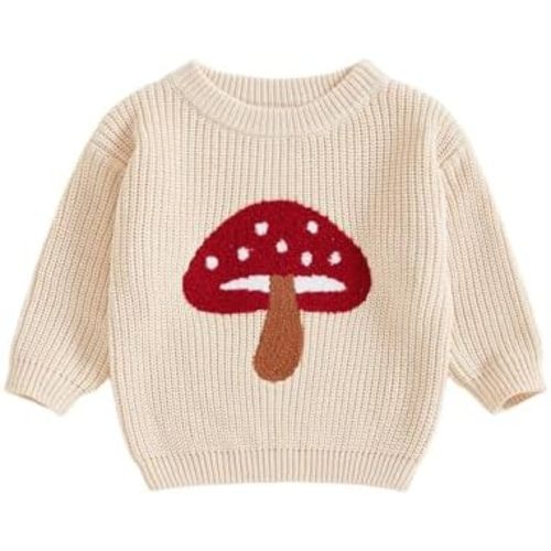 Toddler Baby Girls Winter Clothes Mushroom Embroidery Long Sleeve Knit Sweater Infant Winter Shirt Pullover Tops