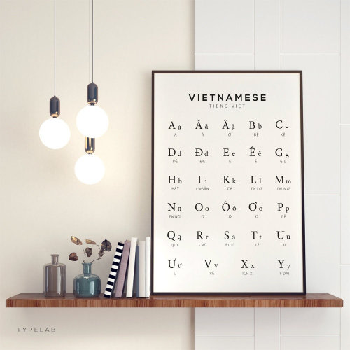 Vietnamese Alphabet Printable Art, Tieng Viet Digital Print, Alphabet Chart, Black & White Wall Art, Printable Poster - Instant Download