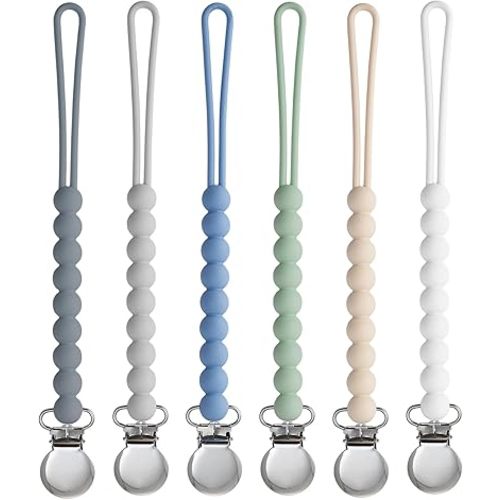 Pacifier Clip for Baby Boys Girls - MORIBOX 6 Pack Paci Clip Soothie Baby Binky Holder for Shower Gift Birthday