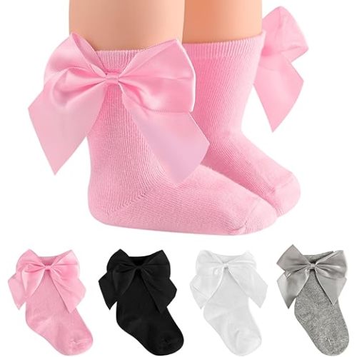 SAOROPEB 4-Pair Baby Girls Socks, Non-Slip Grips for Babies Toddler, Ankle Socks for Girls
