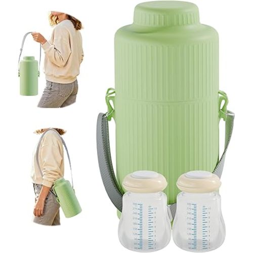 22oz Portable Breast Milk Cooler with Adjustable Strap, 24-Hour Cooling for Travel & Outdoor, Large Capacity Breastmilk Chiller with 2 Storage Bottles, Leak-Proof
