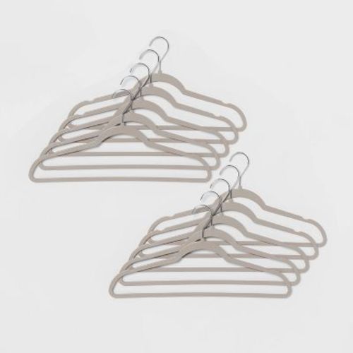 10pk Thin Plastic Hangers Gray - Brightroom™: Slim Clothes Hangers for Adults, 17.5" x 9.1" x 0.2", Household Use