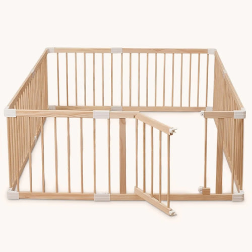 HARPPA Wooden Baby Gate Playpen | Non-Toxic Foldable DIY Adjustable Play Yard for Infants & Toddlers – Natural Finish Baby Fence for Small & Large Spaces