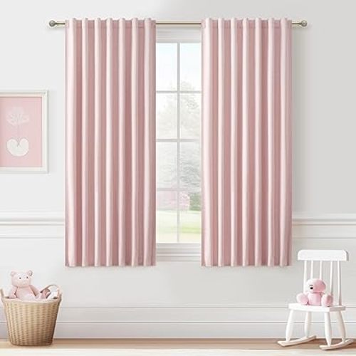 Baby Pink 54 Inch Curtains for Girls Bedroom Room 2 Panel Sets, Cute Total Blackout Nursery Curtain for Winter Insulated 4-1/2 ft Short Drapes for 50 Inch Small Window Cassroom Light Pink(50" Wx54" L)