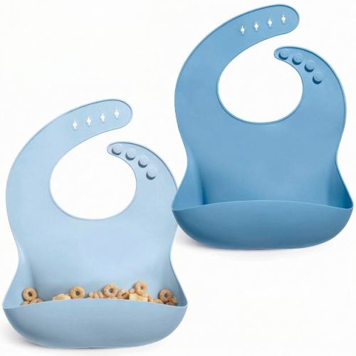 Sperric Silicone Baby Bibs - Soft Silicone Bib with Food Catcher, Waterproof Material - Adjustable Fit for Baby, Toddler (Light Blue & Cool Gray) : Target