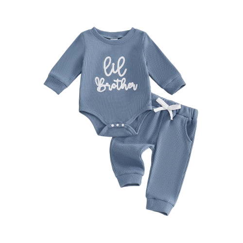 Loicainy Infant Baby Boy Fall Outfit 3 6 12 18 Months Long Sleeve Letter Embroidery Romper Drawstring Pants Clothes Set