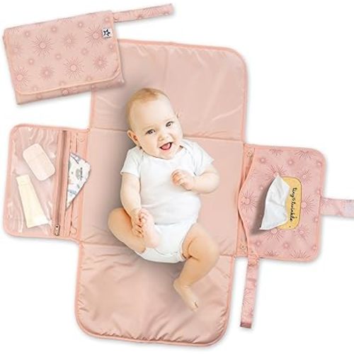 Tiny Twinkle Portable Diaper Changing Pad | Waterproof, Wipeable & Compact Baby Changing Pad for Travel | Smart Wipes Pocket & Organized Storage| Newborn Shower Gift (Shine)