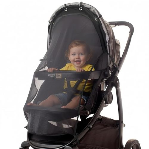 IntiMom Stroller Sun Shade - Universal UV Protection Cover for Strollers Sunshade with See Through, Clip-On Sun Blocker, Sun Shield for Baby, Breathable Adjustable Fit, Full Coverage, L Black