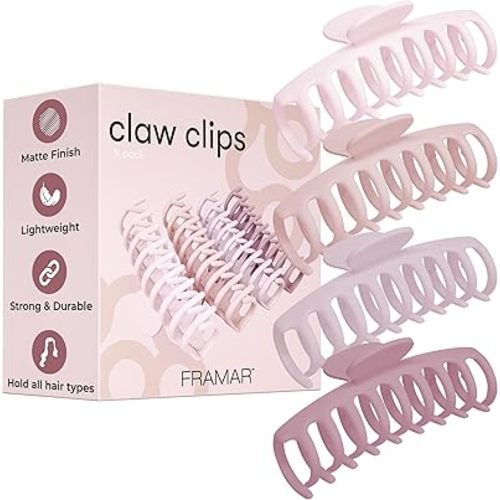 FRAMAR Large Claw Clips For Thick Hair – Large Hairclip Thick Hair, Big Hair Claws Clip For Women, Pink Hairclips, Pink Claw Clip - 4 Pack Non Slip Matte Finish