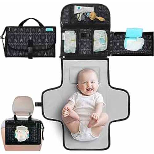 Kopi Baby Portable Diaper Changing Pad - Baby Changing Pad & Diaper Changer Travel Bag, Baby Changing Mat, Portable Changing Pad for Baby - Baby Changing Station, Infant Gift - Black Arrow