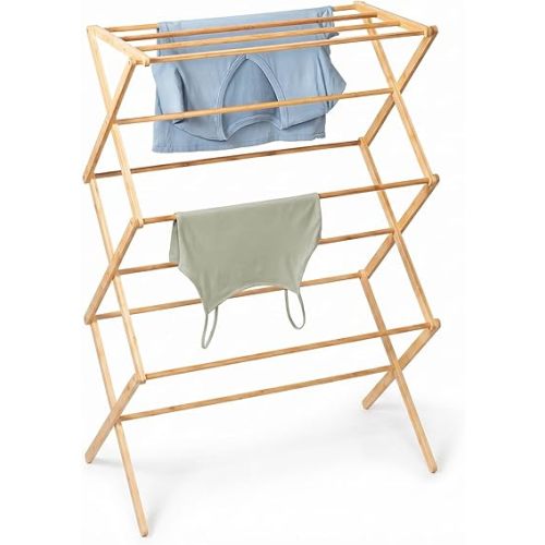 Honey-Can-Do Collapsible Bamboo Drying Rack – Sturdy & Foldable Laundry Drying Rack, Space-Saving & Portable Clothes Rack for Air-Drying Clothes, Towels, Blankets & Delicates, Indoor & Outdoor Use.