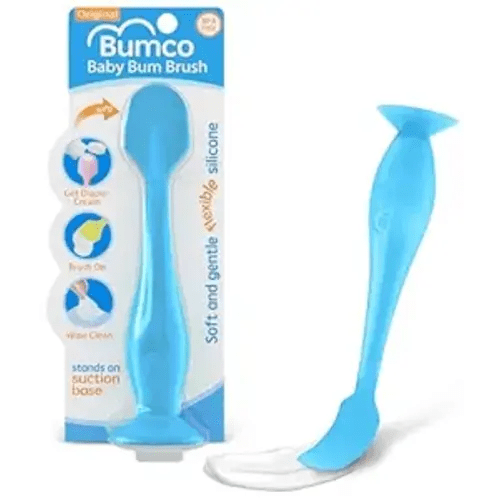Bumco Baby Bum Brush - BPA-Free Diaper Cream Spatula with Suction Cup Base, Soft & Flexible Silicone, Wipe-Clean, Mom-Invented Diaper Bag Essentials (Blue)