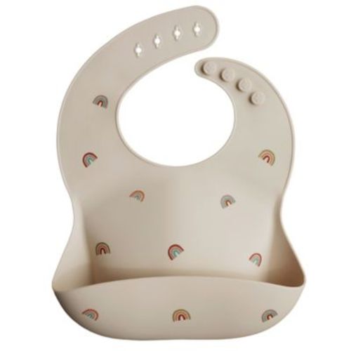 Mushie Rainbows Silicone Bib in Beige/Multi - BEIGE/MULTI - BIB
