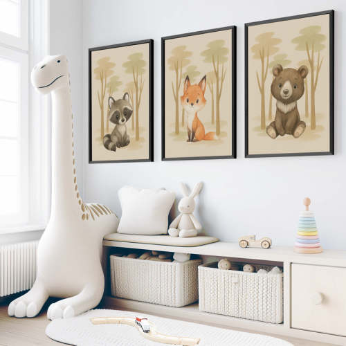 Nursery Animal Wall Art – Fox, Bear, Raccoon Prints – Artworksets