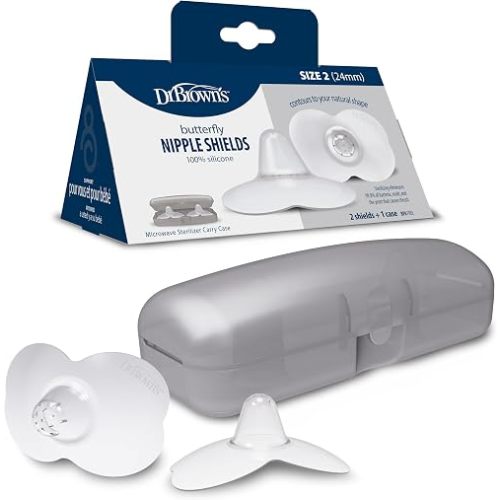 Dr. Brown's Butterfly Breastfeeding Nipple Shields for Protecting Sore, Flat or Inverted Nipples, Essential for Latching Difficulties with Microwave Sterilizer Carrying Case, 24mm