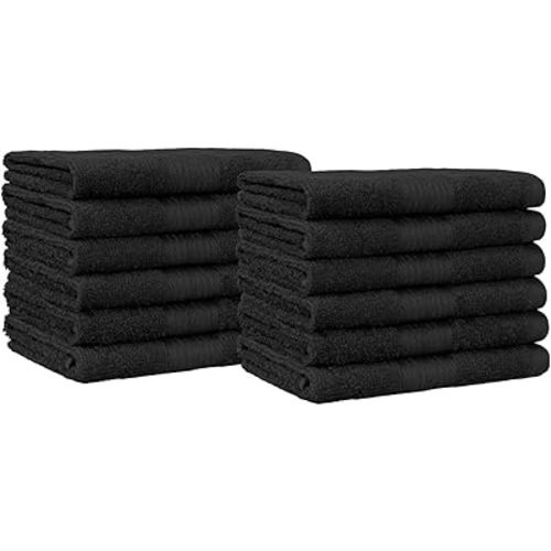Amazon Basics Cotton Washcloths for Face, Soft, Absorbent, 12-Pack, Black, 12 Inch x 12 Inch