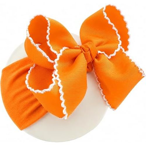 6'' Jumbo Orange Baby Girls Bow Headbands, Soft Nylon Headwraps