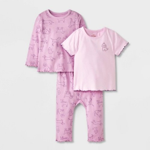 Baby Girls' Dog 3pc Top & Bottom Set - Cat & Jack™ Purple 0-3M