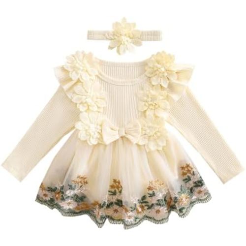 Baby Girl Fall Winter Clothes Long Sleeve Romper Dress + Socks + Headband Newborn Infant Cute Casual Outfits