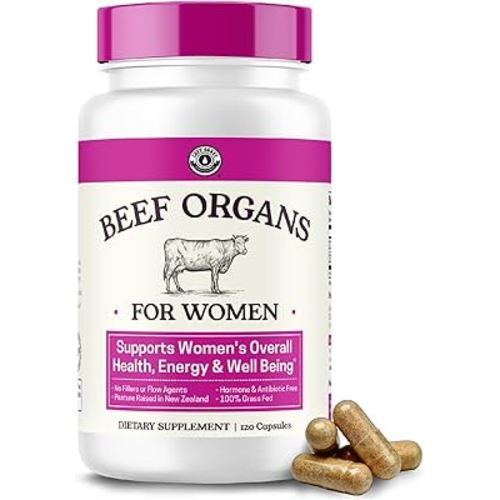 Beef Organ Supplement for Women - Beef Liver, Kidney, Heart and Uterus Tissue, Supports Women's Overall Energy and Health - Pasture Raised in New Zealand - No Fillers or Flow Agents - 120 Capsules