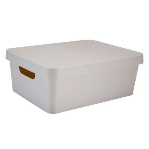 Simplify Vinto Storage Box with Lid Medium Ivory: Polypropylene, 14.5" H, 0.494 Volume, No Assembly, Off-White