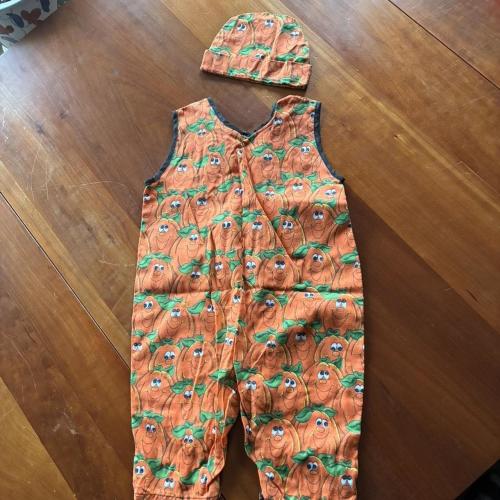 Vintage 1960’s pumpkin print baby onesie with hat