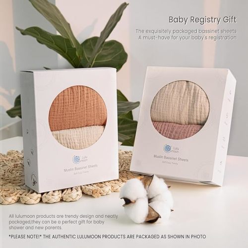 lulumoon Baby Muslin Bassinet Sheets: Cotton Bassinet Sheets Neutral for Boys and Girls - Fitted for Oval Rectangle or Hourglass