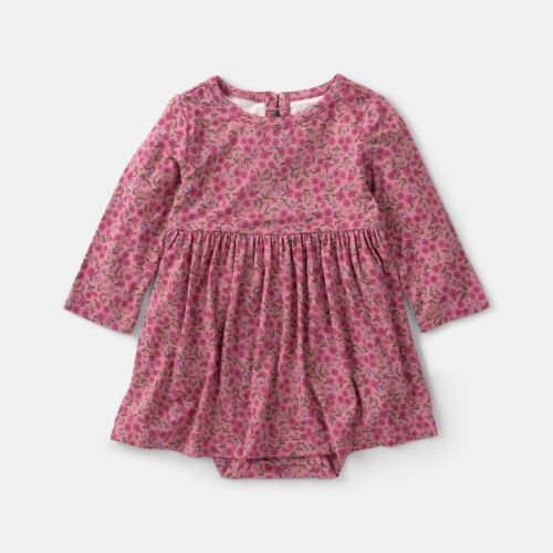 Baby Girl Floral PurelySoft™ Long-Sleeve Bodysuit Dress - Pink | Carter’s Oshkosh Canada