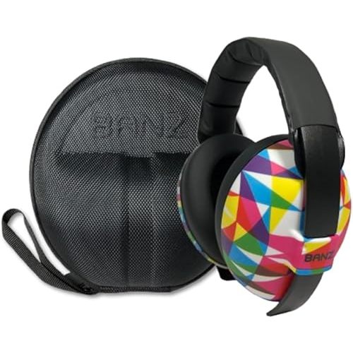 BANZ Bubzee Baby Headphones for Noise Protection - Baby Ear Muffs, Newborn Infant & Toddler, 0 to 36 Months, Adjustable (Prism) INCLUDES CASE