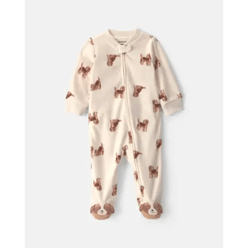 Baby Boy Dog Fleece 2-Way Zip Sleep & Play Pajamas - Cream | Carter's