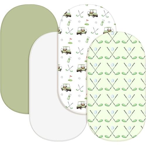 4 Pack Golf Bassinet Sheets 32" x 16" Bedside Sheets Stretchy Neutral Fitted Golf Nursery Decor Sport Themed Baby Bedding for Standard Bassinet Mattress Gift Set