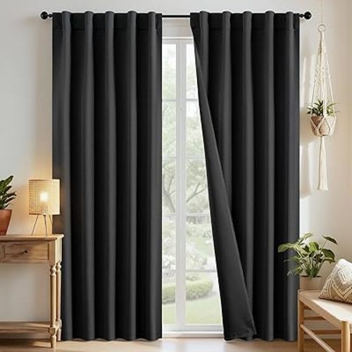 Joydeco Black Curtains 84 inch Long, Blackout Curtains for Bedroom, Thermal Insulated Privacy Room Darkening Drapes for Living Room, Black Out Drapes with Rod Pocket Back Tab 2 Panels