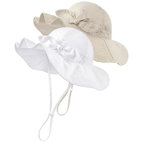 HONGTEYA Baby Sun Hat Toddler Girls Boys Infant Beach Outdoor Summer Hat Stripe Bow Wide Brim Sun Protection
