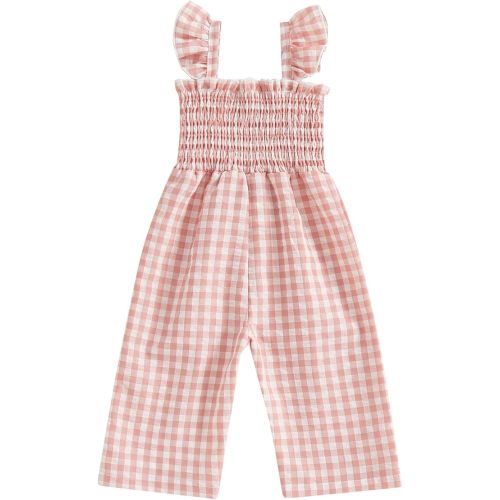 Infant Kids Summer Clothes Toddler Baby Girl Romper Jumpsuit Overall Pants Plaid Sleeveless Ruffle Halter One Piece Outfit