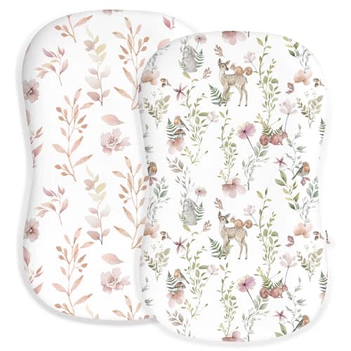 Woodiville Baby Lounger Cover for Boys Girls, Soft Breathable Jersey Baby Lounger Pillow Cover Fits Most Baby Lounger, Cute Patterns, Durable and Machine Washable (Floral Fawn, Zipper)