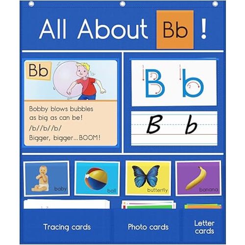 Auchq All About Letter Pocket Chart, Letter of The Day/Week Activity Wall-Provides Student Daily Practice in Learning The Alphabet, Chants, Words-Great for Classroom Homeschool 34" x 27"