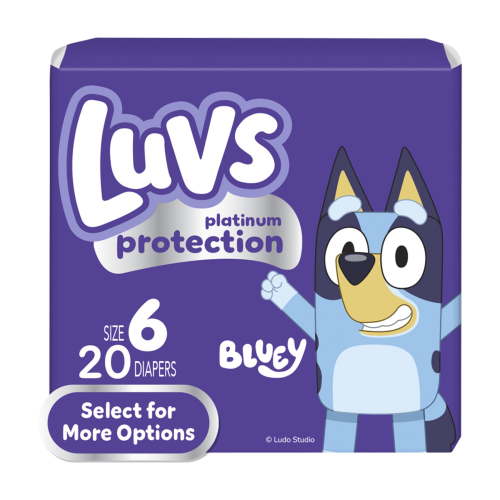 Luvs Baby Diapers Size 6 with Triple Leakguard Protection Softness Wetness Indicator Bluey Design