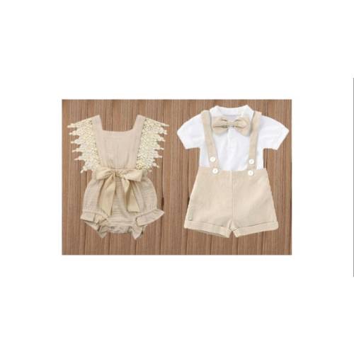 Boy Girl Twin Boho Lace Romper Cream Easter Cake Smash Outfit