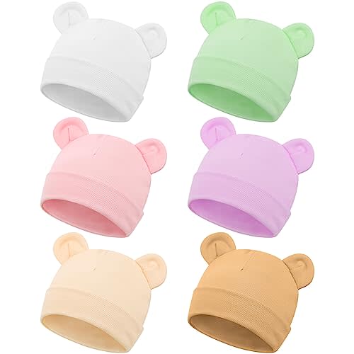 Toulite 6 Pcs Preemie Hats Cotton Preemie Beanies Baby Caps Cute Beanie Bear Ears Hospital Cap for Premature Baby Boys Girls