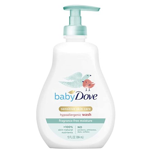 Baby Dove Sensitive Skin Care Baby Wash For Baby Bath Time Fragrance Free Moisture Fragrance Free and Hypoallergenic, Washes Away Bacteria 13 oz