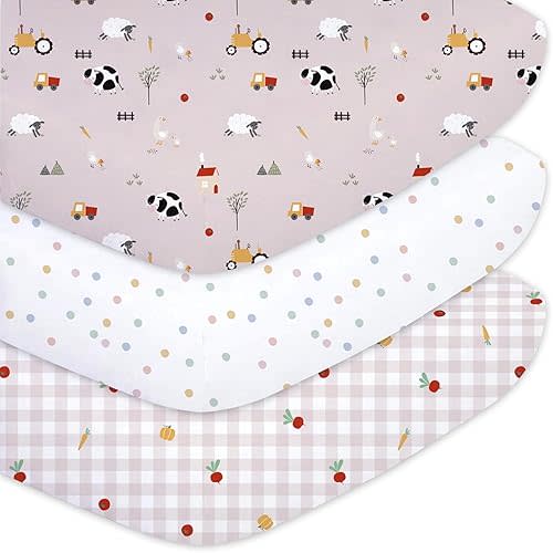 Little Grape Land Crib Sheets Baby Toddler Sheets 3 Pack Fitted for Boys Girls, Standard Size 28x52‘’ Crib Mattress, Super Soft Breathable Washable Microfiber Pink Sheep